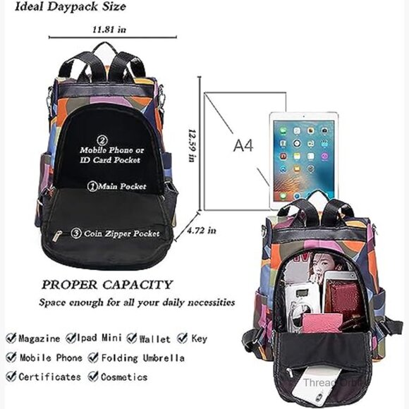 Anti-Theft Backpack Purse, Water-Resistant Daypack with Hidden Zipper